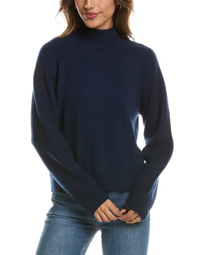 Forte Cashmere Mix Stitch Raglan Mock Neck 100% Cashmere Sweater In Blue