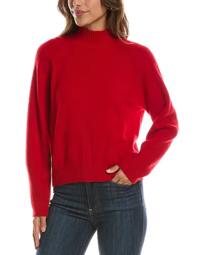 Forte Cashmere Mix Stitch Raglan Mock Neck 100% Cashmere Sweater In Red
