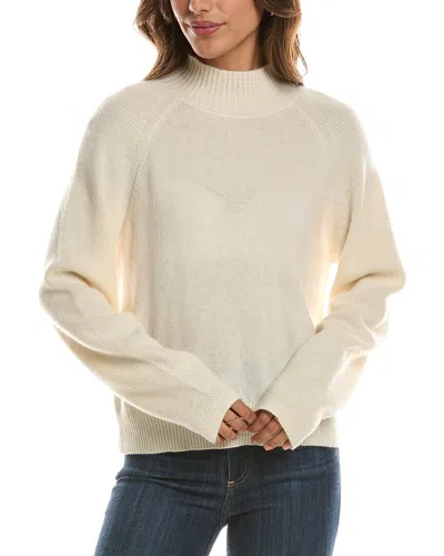 Forte Cashmere Mix Stitch Raglan Mock Neck 100% Cashmere Sweater In White