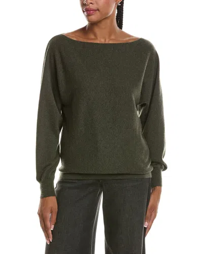 Forte Cashmere Off The Shoulder Dolman Sleeve 100% Cashmere Sweater In Green