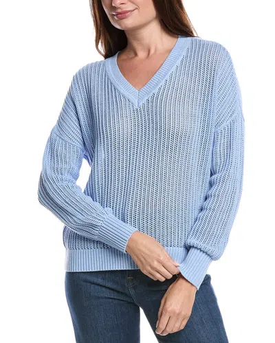 Forte Cashmere Open Stitch V-neck Sweater In Blue