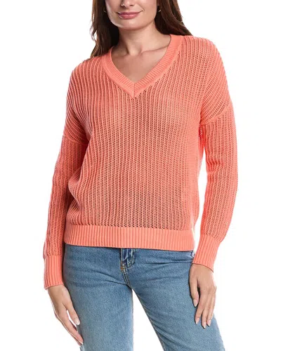 Forte Cashmere Open Stitch V-neck Sweater In Orange