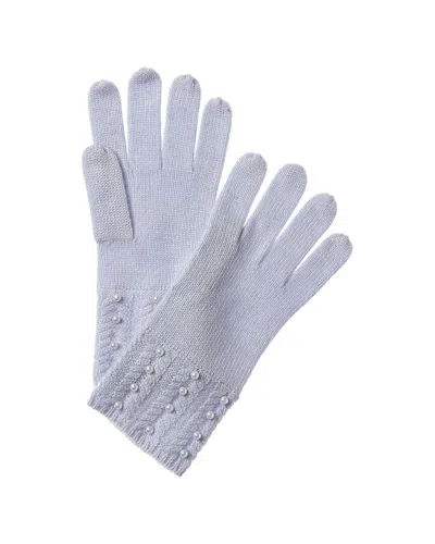 Forte Cashmere Pearl Cuff Trim Cashmere Gloves In Blue