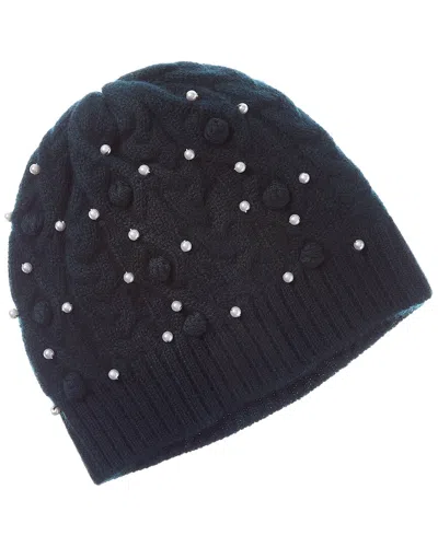 Forte Cashmere Pearl Studded Cashmere Hat In Green