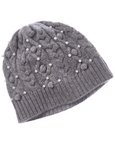 Forte Cashmere Pearl Studded Cashmere Hat In Grey