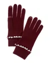 Forte Cashmere Pearl Trim Cashmere Gloves In Burgundy