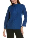 Forte Cashmere Placed Cable Funnel Neck Wool & Cashmere-blend Sweater In Blue