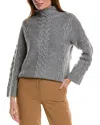 Forte Cashmere Placed Cable Funnel Neck Wool & Cashmere-blend Sweater In Grey