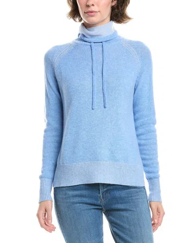 Forte Cashmere Plaited Drawstring Funnel Neck Cashmere Sweater In Blue