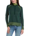 Forte Cashmere Plaited Drawstring Funnel Neck Cashmere Sweater In Green