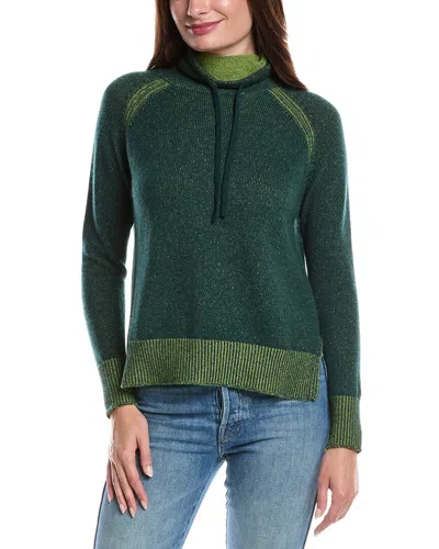 Forte Cashmere Plaited Drawstring Funnel Neck Cashmere Sweater In Green