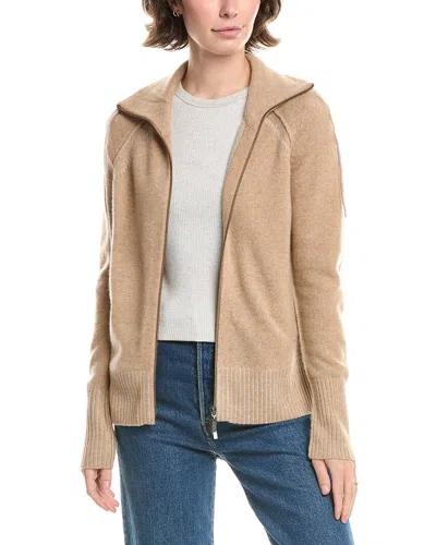 Forte Cashmere Plaited Funnel Zip Cashmere Cardigan In Brown