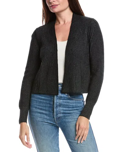 Forte Cashmere Plaited Rib Cashmere Cardigan In Black