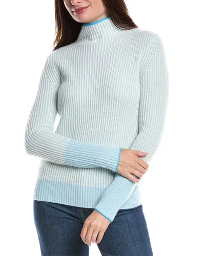 Forte Cashmere Plaited Rib Funnel Neck Cashmere Sweater In Blue