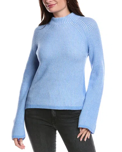 Forte Cashmere Plaited Rib Funnel Neck Cashmere Sweater In Blue