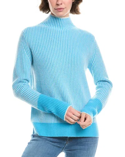 Forte Cashmere Plaited Rib Funnel Neck Cashmere Sweater In Blue