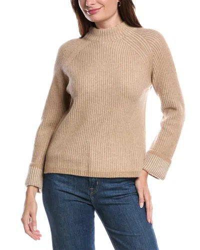 Forte Cashmere Plaited Rib Funnel Neck Cashmere Sweater In Brown