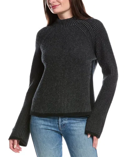 Forte Cashmere Plaited Rib Funnel Neck Cashmere Sweater In Gray