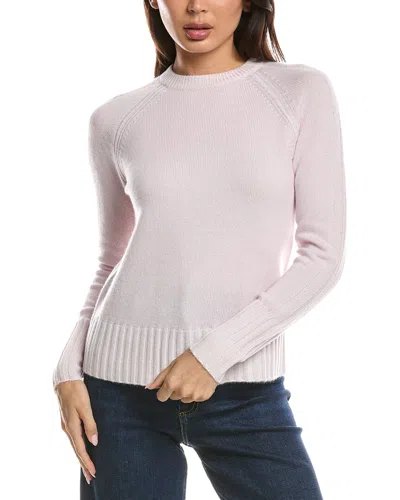Forte Cashmere Plaited Rib Trim Crewneck Cashmere Sweater In Neutral