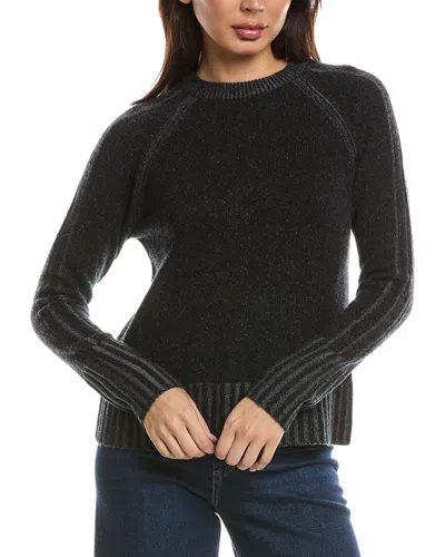 Forte Cashmere Plaited Rib Trim Crewneck Cashmere Sweater In Black