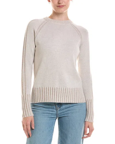 Forte Cashmere Plaited Rib Trim Crewneck Cashmere Sweater In Neutral