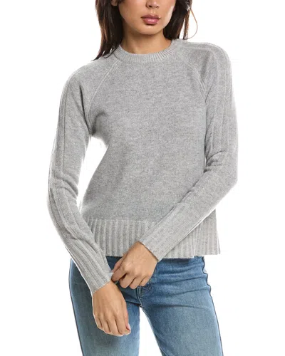 Forte Cashmere Plaited Rib Trim Crewneck Cashmere Sweater In Gray