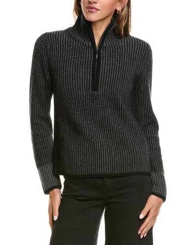 Forte Cashmere Plaited Rib Zip Mock 100% Cashmere Sweater In Black
