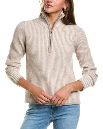 Forte Cashmere Plaited Rib Zip Mock 100% Cashmere Sweater In Multi