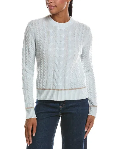 Forte Cashmere Plaited Tipped Cable Crew Cashmere Sweater In Animal Print