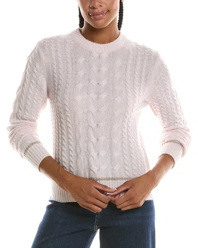 Forte Cashmere Plaited Tipped Cable Crew Cashmere Sweater In Pink