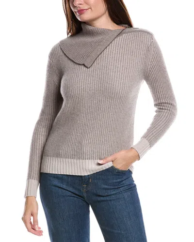 Forte Cashmere Plaited Zip Collar Turtleneck Cashmere Sweater In Gray