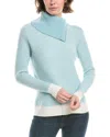 Forte Cashmere Plaited Zip Collar Turtleneck Cashmere Sweater In Green