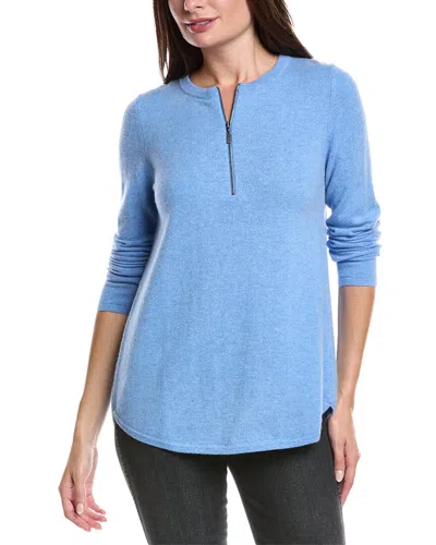 Forte Cashmere Pleat Back 1/4-zip Cashmere Sweater In Blue