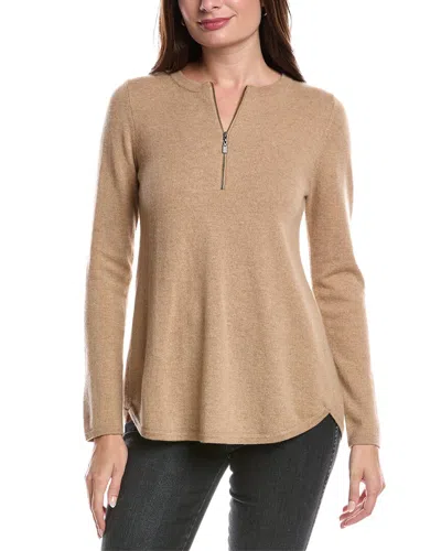 Forte Cashmere Pleat Back 1/4-zip Cashmere Sweater In Brown