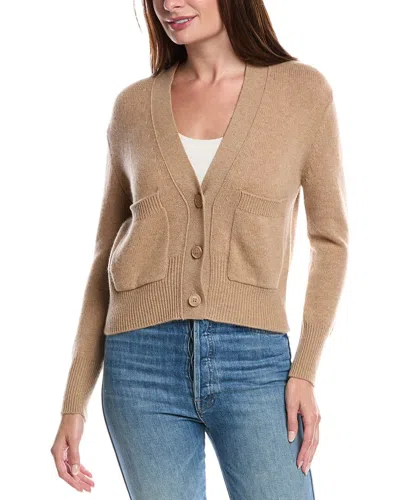 Forte Cashmere Pocket V-neck Cashmere Cardigan In Brown