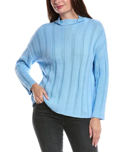 Forte Cashmere Rib Funnel Neck Sweater In Blue