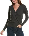 Forte Cashmere Rib Surplice Cashmere Pullover In Grey