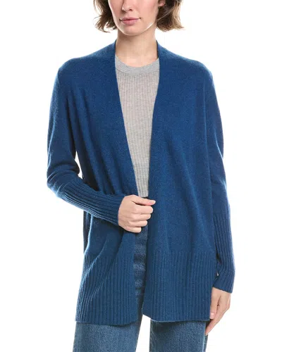 Forte Cashmere Rib Trim Cashmere Cardigan In Blue