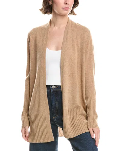 Forte Cashmere Rib Trim Cashmere Cardigan In Brown