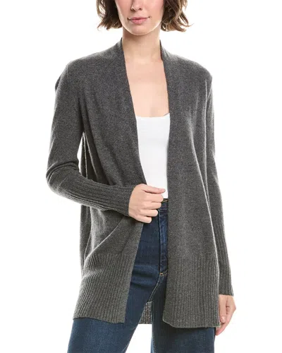 Forte Cashmere Rib Trim Cashmere Cardigan In Gray
