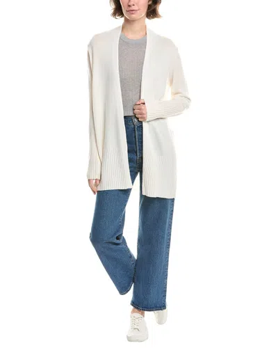 Forte Cashmere Rib Trim Cashmere Cardigan In White