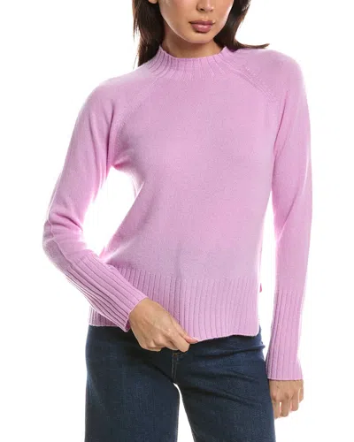 Forte Cashmere Rib Trim Hi Low Funnel Neck Cashmere Sweater In Pink