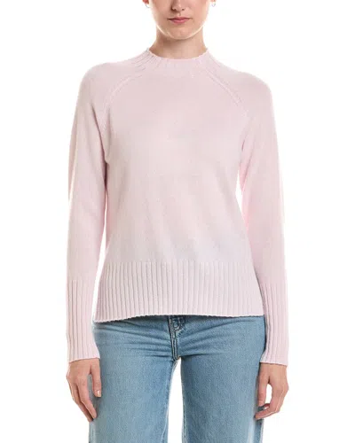 Forte Cashmere Rib Trim Hi Low Funnel Neck Cashmere Sweater In Pink