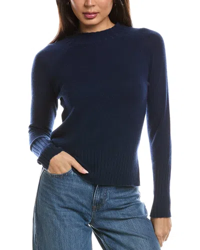 Forte Cashmere Rib Trim High-low Funnel Neck Cashmere Sweater In Blue