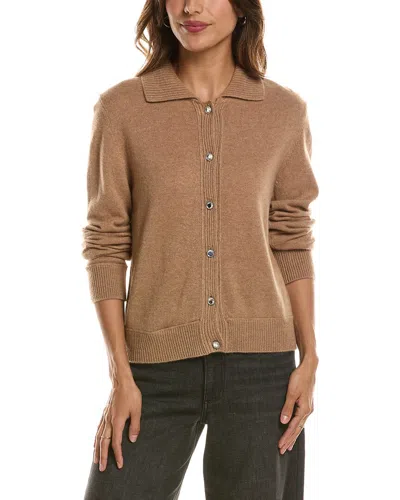 Forte Cashmere Rib Trim Wool & Cashmere-blend Polo Cardigan In Brown