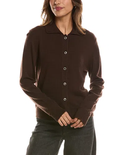 Forte Cashmere Rib Trim Wool & Cashmere-blend Polo Cardigan In Brown