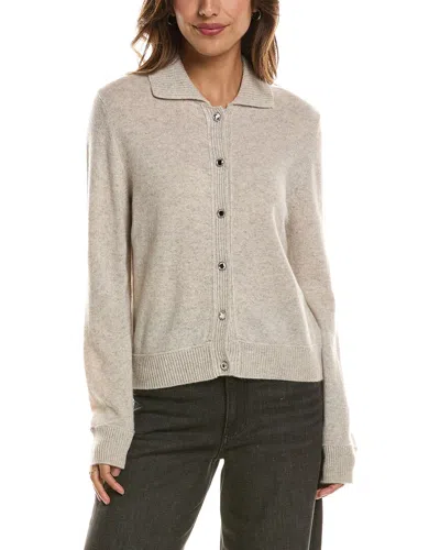 Forte Cashmere Rib Trim Wool & Cashmere-blend Polo Cardigan In Gray