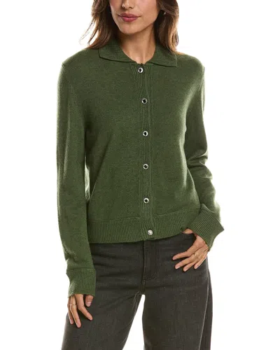 Forte Cashmere Rib Trim Wool & Cashmere-blend Polo Cardigan In Green