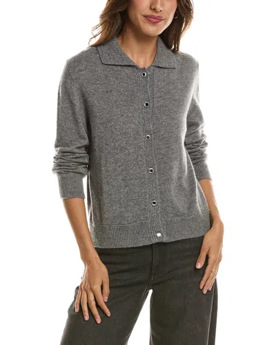 Forte Cashmere Rib Trim Wool & Cashmere-blend Polo Cardigan In Gray