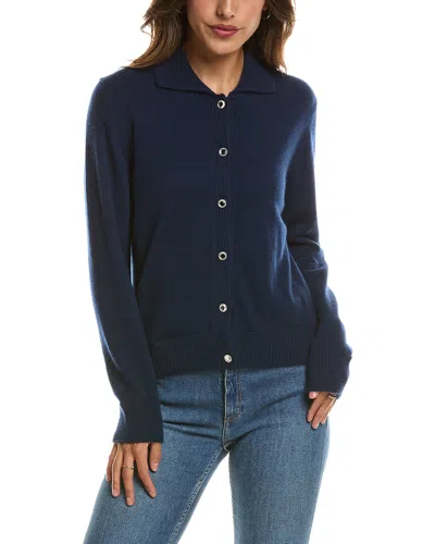 Forte Cashmere Rib Trim Wool & Cashmere-blend Polo Cardigan In Blue